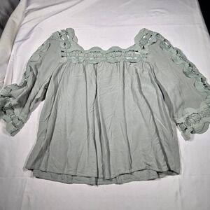 Mainstrip Sage Green‎ Crochet Lace cottagecore Blouse fairy women's Medium